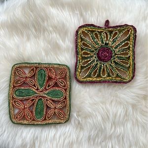 Vintage Rattan Trivet Set of 2
